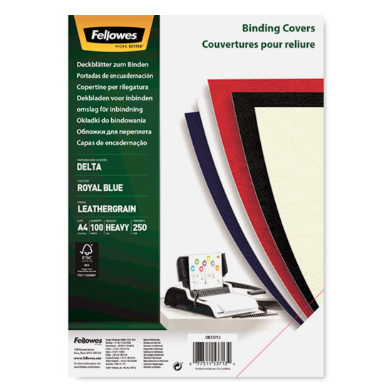 Fellowes Leatherlook royal blue A4 binding cover, 250g (100-pack) 5371305 213202 - 1