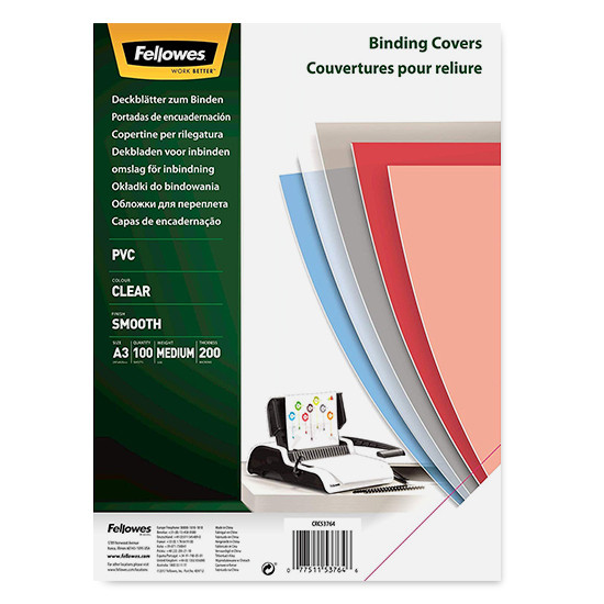 Fellowes PVC A3 transparent binding cover, 200 microns (100-pack) 53764 213215 - 1