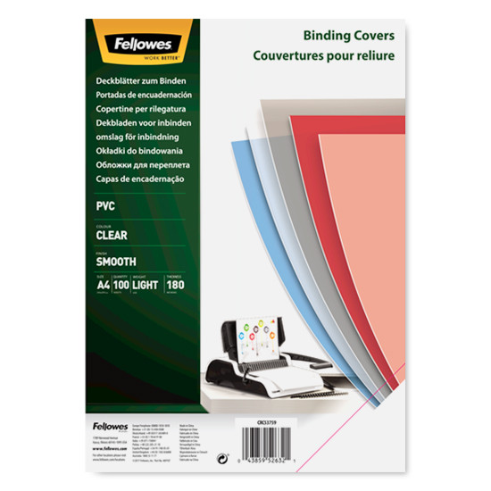 Fellowes PVC A4 transparent binding cover, 180 microns (100-pack) 5375901 213210 - 1