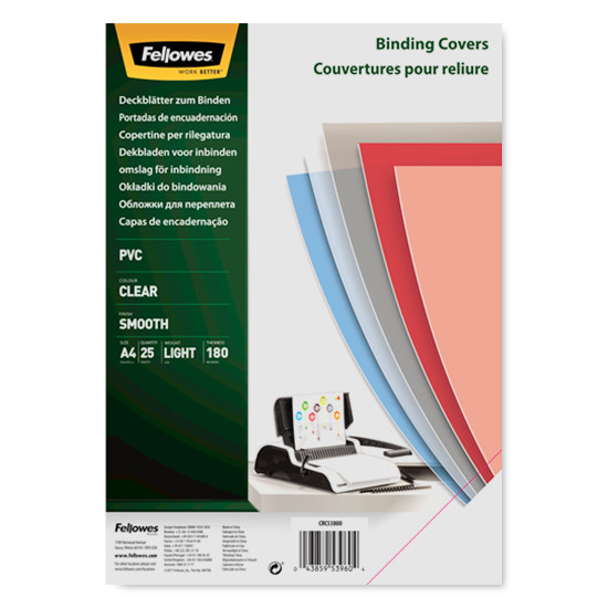 Fellowes PVC A4 transparent binding cover, 180 microns (25-pack) 5380001 213226 - 1