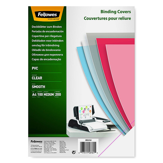 Fellowes PVC A4 transparent binding cover, 200 microns (100-pack) 5376102 213212 - 1