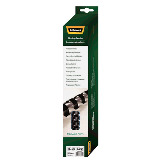 Fellowes black binding spine, 10mm (25-pack) 5331102 213153 - 1