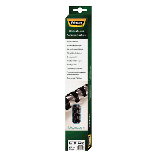 Fellowes black binding spine, 6mm (25-pack) 5330302 213145 - 1