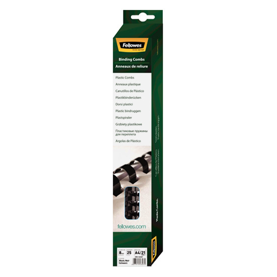 Fellowes black binding spine, 8mm (25-pack) 5330702 213149 - 1