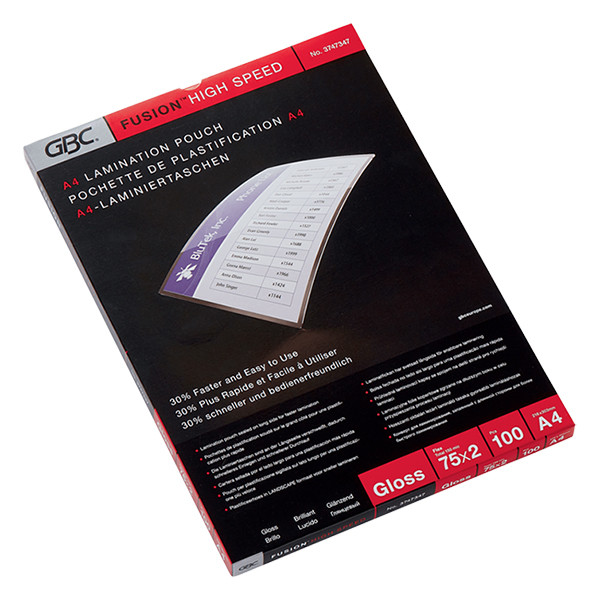 A4 laminating pouch (high-speed) 75 micron | glossy | GBC 100-pack 207022 A4 laminating pouch (high-speed) 75 micron | glossy | GBC 100-pack 207022 - 1