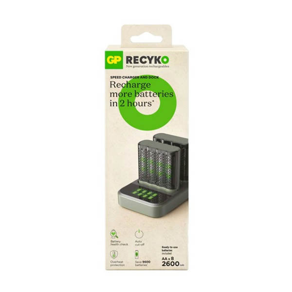 GP fast charging dock + GP 2600 ReCyko rechargeable AA / HR06 Ni-Mh battery (8-pack) AGP00106 GP fast charging dock + GP 2600 ReCyko rechargeable AA / HR06 Ni-Mh battery (8-pack) AGP00106 - 1
