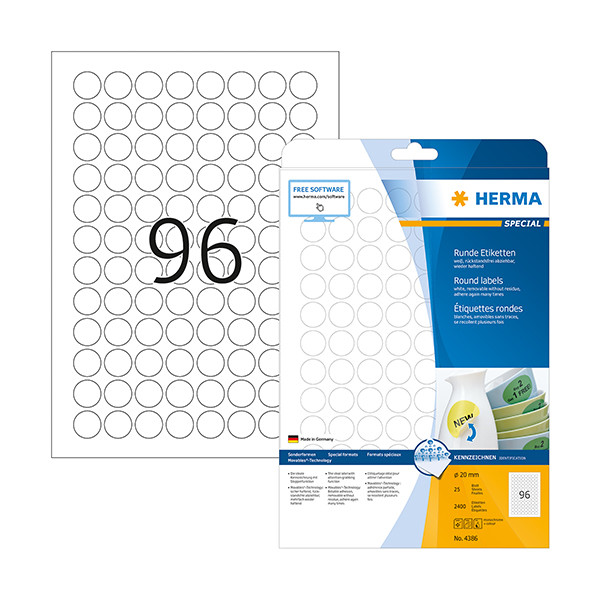 Herma 4386 detachable labels round Ø 20mm (2400 labels) 4386 230400 - 1