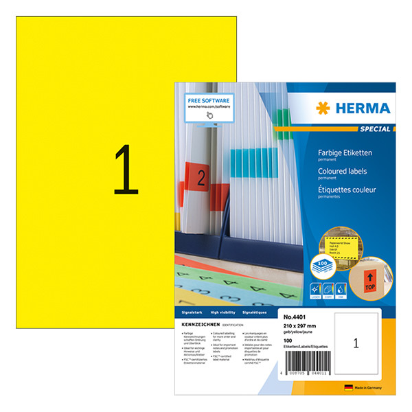 Herma 4401 yellow labels, 210mm x 297mm (100 labels) 4401 230485 - 1