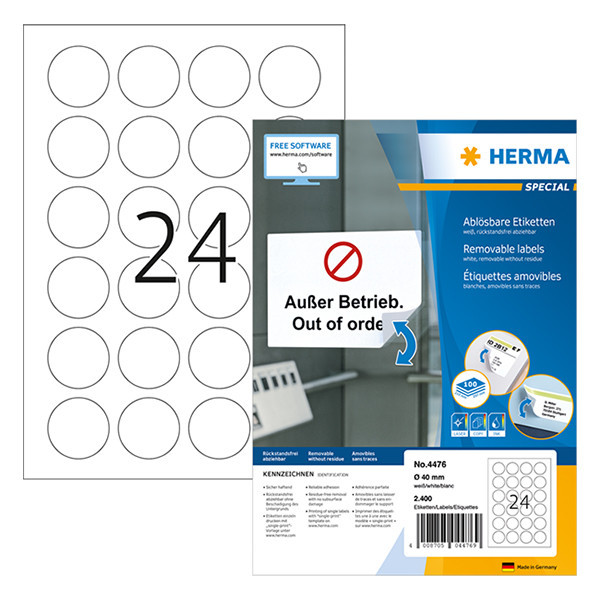 Herma 4476 detachable labels round Ø 40mm (2,400 labels) 4476 238520 - 1