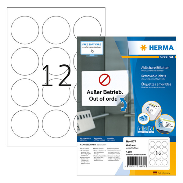 Herma 4477 detachable labels round Ø 60mm (1,200 labels) 4477 238521 - 1