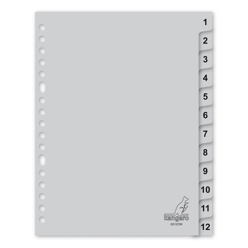 Kangaro grey A5 plastic tabs with 12 tabs (17 holes) G512CM 206759 - 1