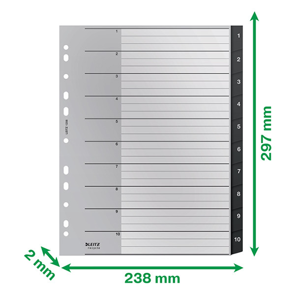 Leitz Recycle black A4 plastic tabs with 10 tabs (11 holes) 12080000 226470 - 3