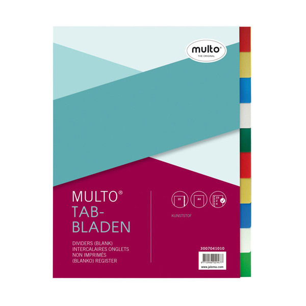 Multo coloured A4 plastic tabs with 10 tabs (23 holes) (10-pack) 3007041010 205701 - 1