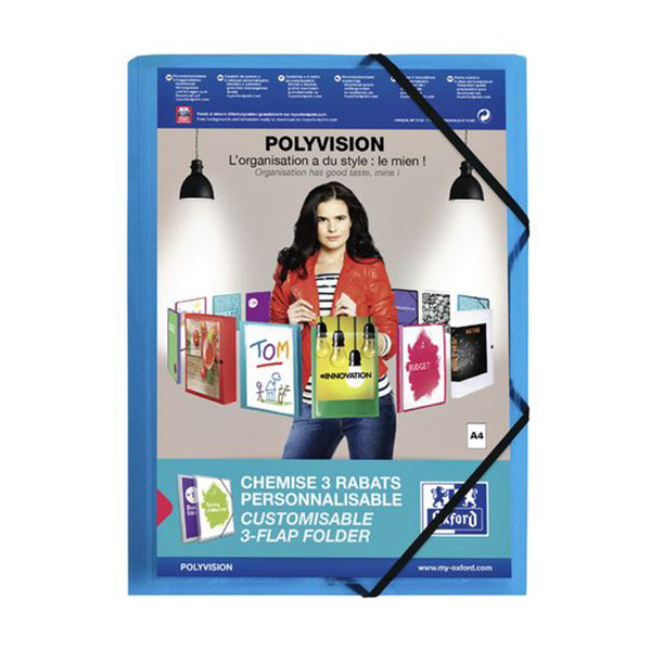 Oxford PolyVision blue A4 customisable elastic folder 100201152 237683 - 1