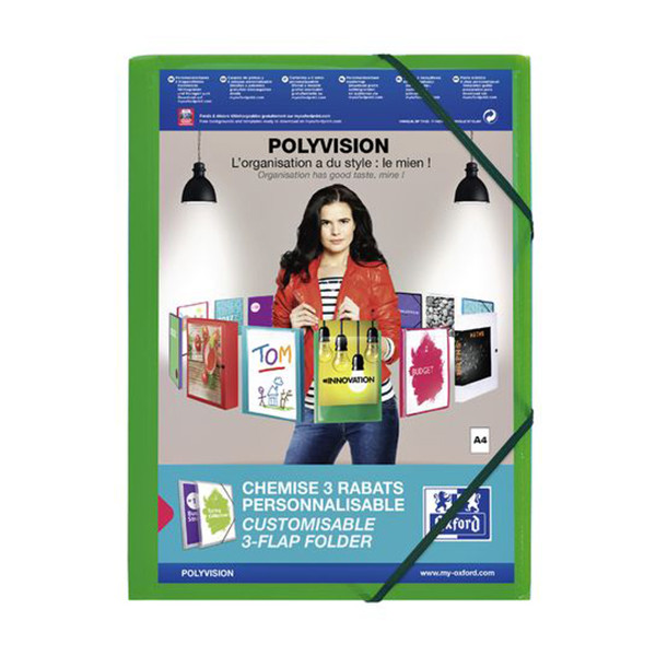 Oxford Polyvision green A4 customisable elastic folder 100201155 237684 - 1