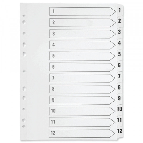 Q-Connect KF01354 white A4 plastic tabs with indexes 1-12 (11 holes) KF01354 500599 - 1