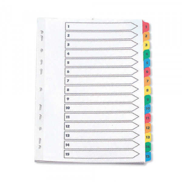 Q-Connect KF01520 white/coloured A4 cardboard tabs with indexes 1-15 (11 holes) KF01520 500593 - 1