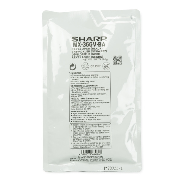 Sharp MX-36GVBA black developer (original) MX-36GVBA 082308 - 1