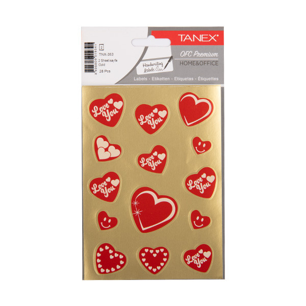 Tanex Love Series red/gold hearts stickers (2 x 14-pack) TNX-353 404141 - 1