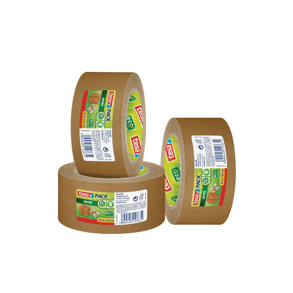 Tesa Eco brown paper packaging tape, 50mm x 50m (3-pack)  203304 - 1