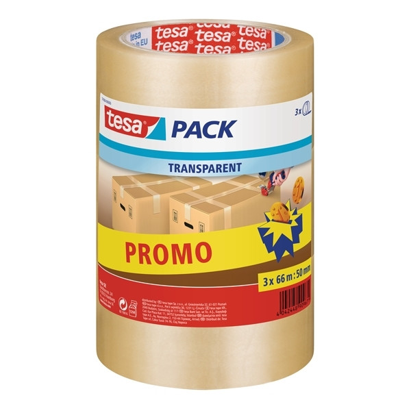 Tesa Pack standard transparent packing tape, 50mm x 66m (3 rolls) 57008-00000-01 202332 - 1