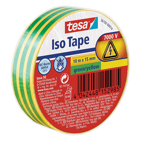 Tesa green/yellow insulation tape, 15mm x 10m 56192-00014-22 203392 - 1