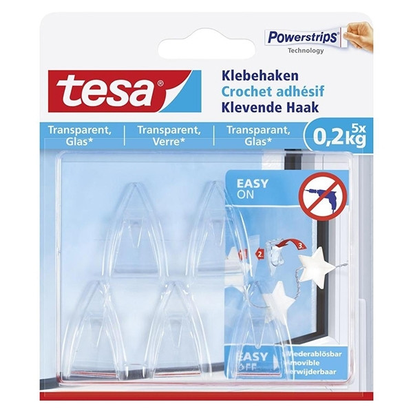 Tesa transparent self-adhesive hook, 0.2kg (5-pack) 77734-00000-00 202326 - 1