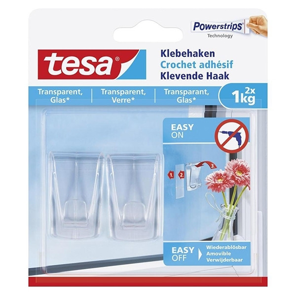 Tesa transparent self-adhesive hook, 1kg (2-pack) 77735-00000-00 202327 - 1